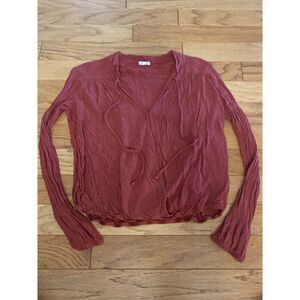 Mason & Belle Women's Rust Long Sleeve Crinkle v-neck rayon Blouse Size Large